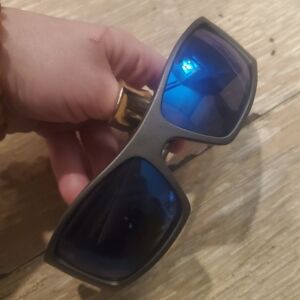 Matte Gray Sunglasses with Blue Mirrored Lenses